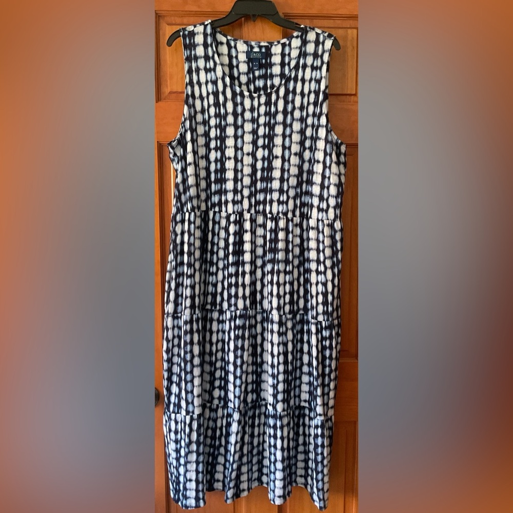 D&Co Beach Blue & White Tye Dyed Tiered Dress